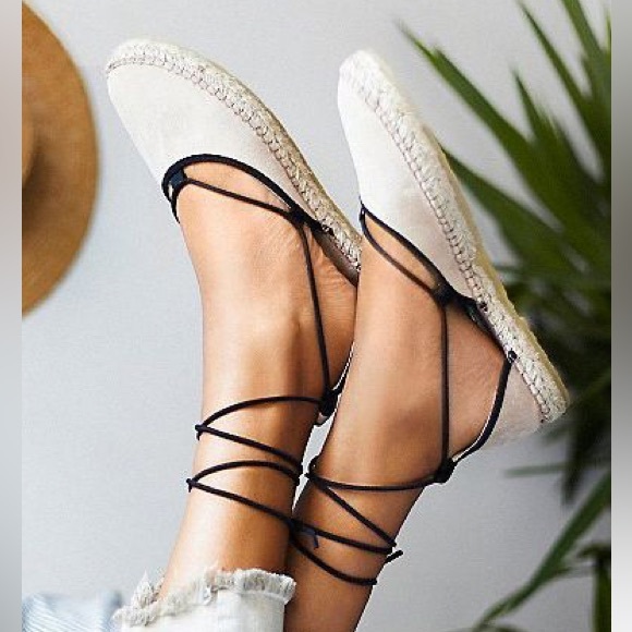 Free People Marina Ivory Nubuck Espadrille Sandals Round Toe Lace Up Size 9 - Picture 1 of 6